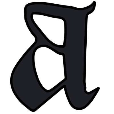 A black lowercase 'a' in a Gothic font